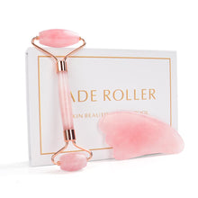 Load image into Gallery viewer, Noiseless Rose Quartz Roller Slimming Face Massager Lifting Natural Jade Facial Massage Roller Stone Skin Massage Tool Girl gift
