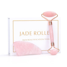 Load image into Gallery viewer, Noiseless Rose Quartz Roller Slimming Face Massager Lifting Natural Jade Facial Massage Roller Stone Skin Massage Tool Girl gift
