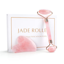 Load image into Gallery viewer, Noiseless Rose Quartz Roller Slimming Face Massager Lifting Natural Jade Facial Massage Roller Stone Skin Massage Tool Girl gift
